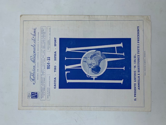 Fabbrica Nazionale d'armi FNA, Brescia. Listino caccia, tiro, difesa, sport 1954-55
